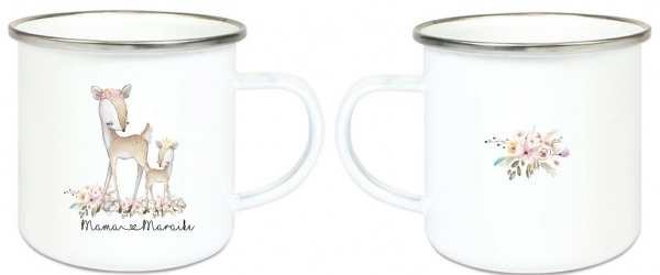♥ zauberhafte Becher Tasse Emailletasse Reh Mutter & Kind  Name,  Wunschname, KITA Kindergarten, Einschulung, Dankeschön, Abschied, Jubiläum, Geschenk, Becher von Lüttentüddel®